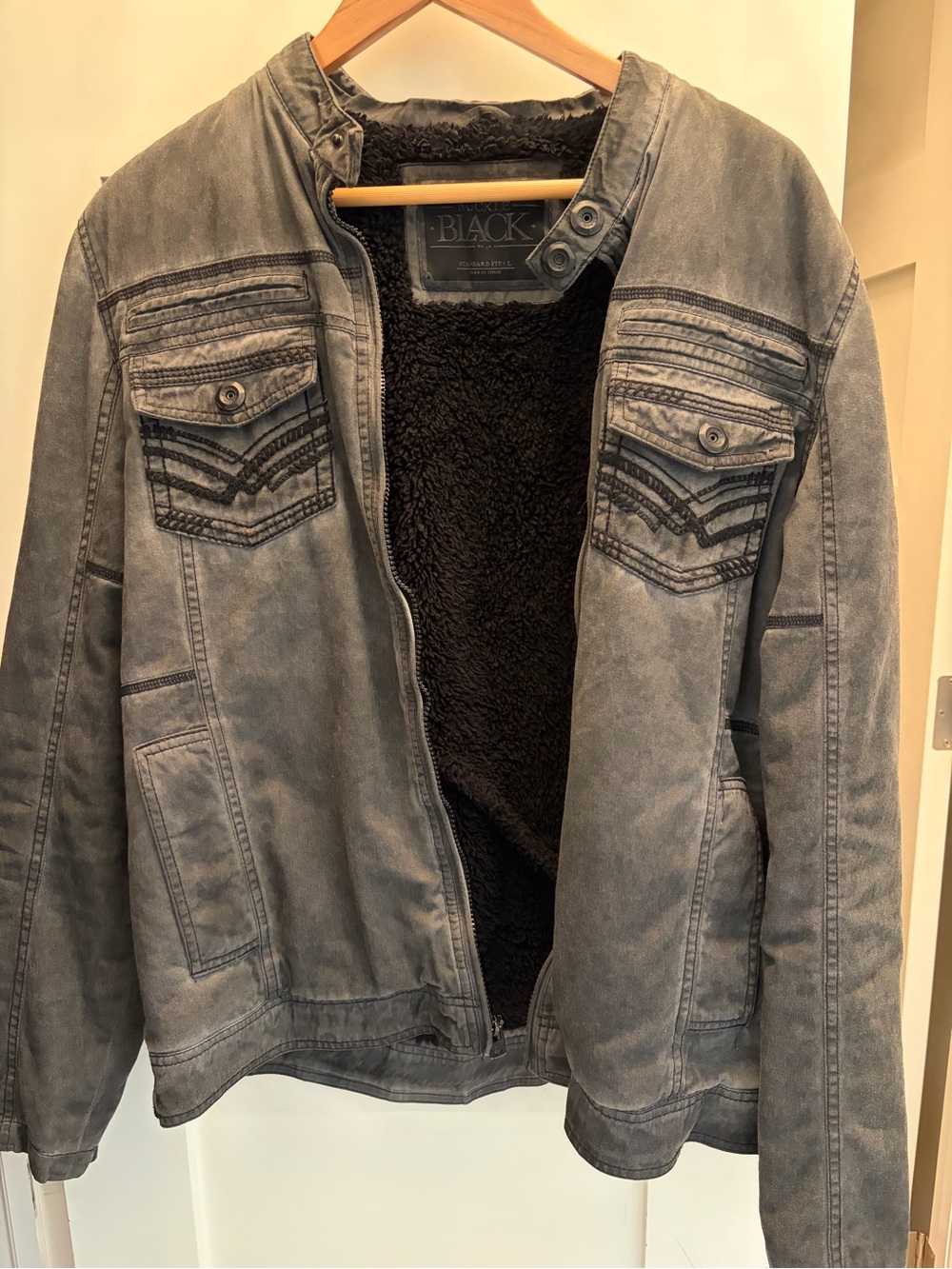 Buckle Black Faded Gray Sherpa-Lined Men's Jacket